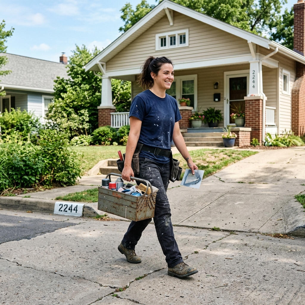 Painter on the job, door-to-door